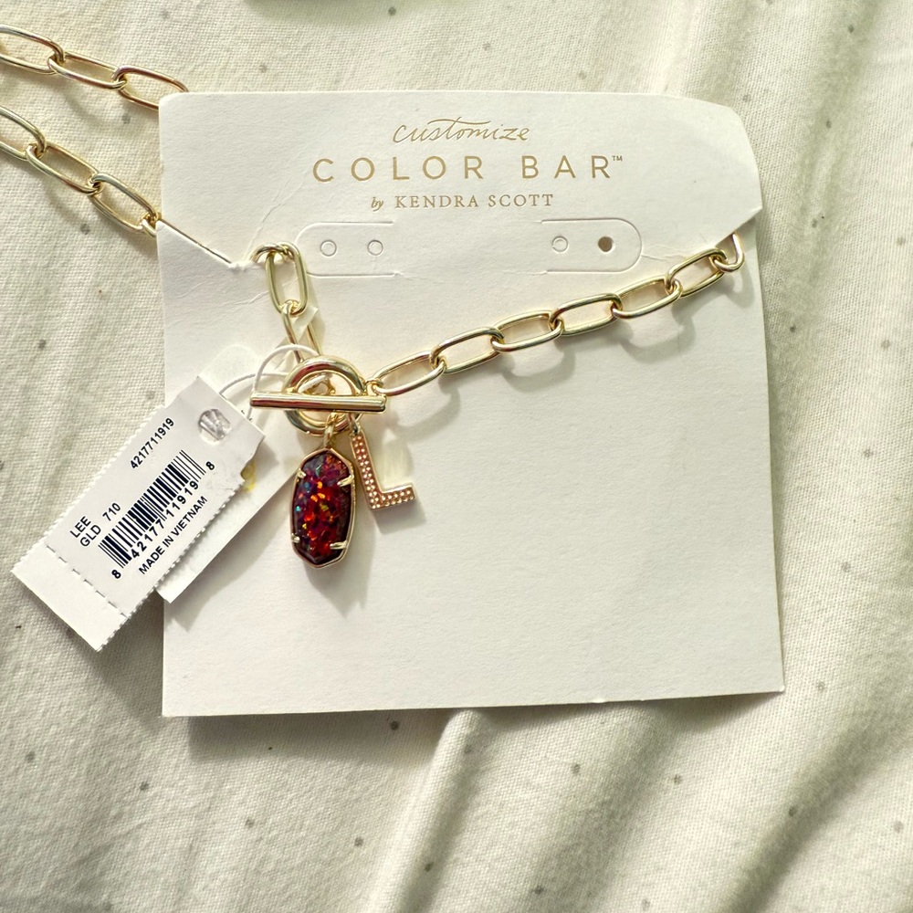 Custom made Kendra Scott neck lace L pendant pink sparkly gold chain